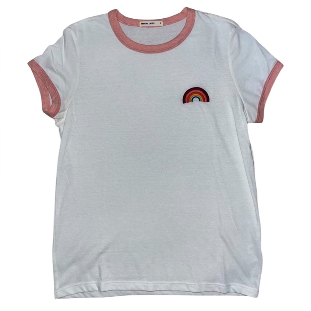 Marine Layer Women’s Embroidered Rainbow Ringer T-Shirt Small - Picture 2 of 6